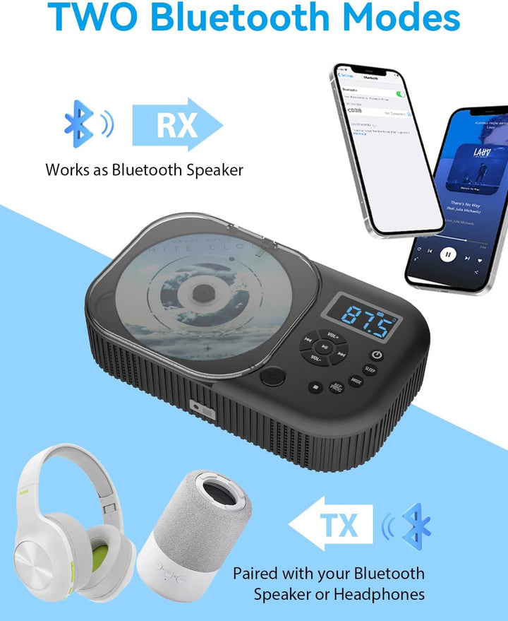 MONODEAL CD Player Tragbar mit Radio FM, Wiederaufladbar CD Player Bluetooth mit Lautsprecher, Unter