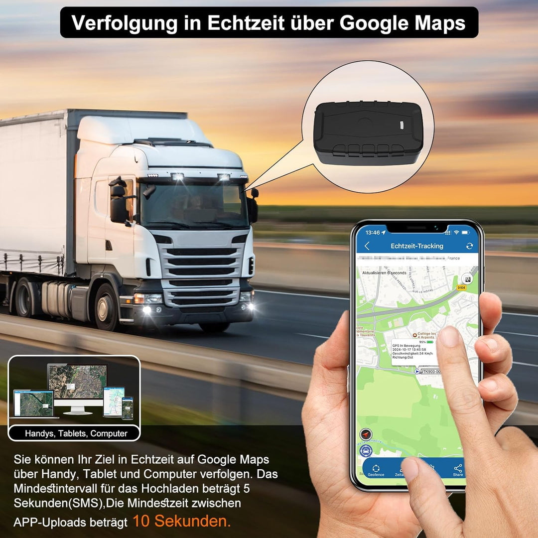 TKMARS 4G GPS Tracker Auto GPS Tracker Ohne ABO mit Kostenloser App, 20.000 Mah, bis Zu 240 Tage Akk