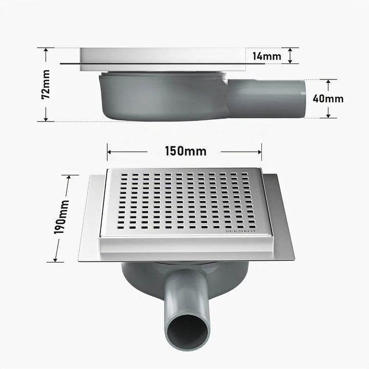 Duschrinne Quadrat 15 * 15cm, 360° Siphon mit Geruchsstop und Haarsieb Edelstahl Ablaufrinne Bodenab