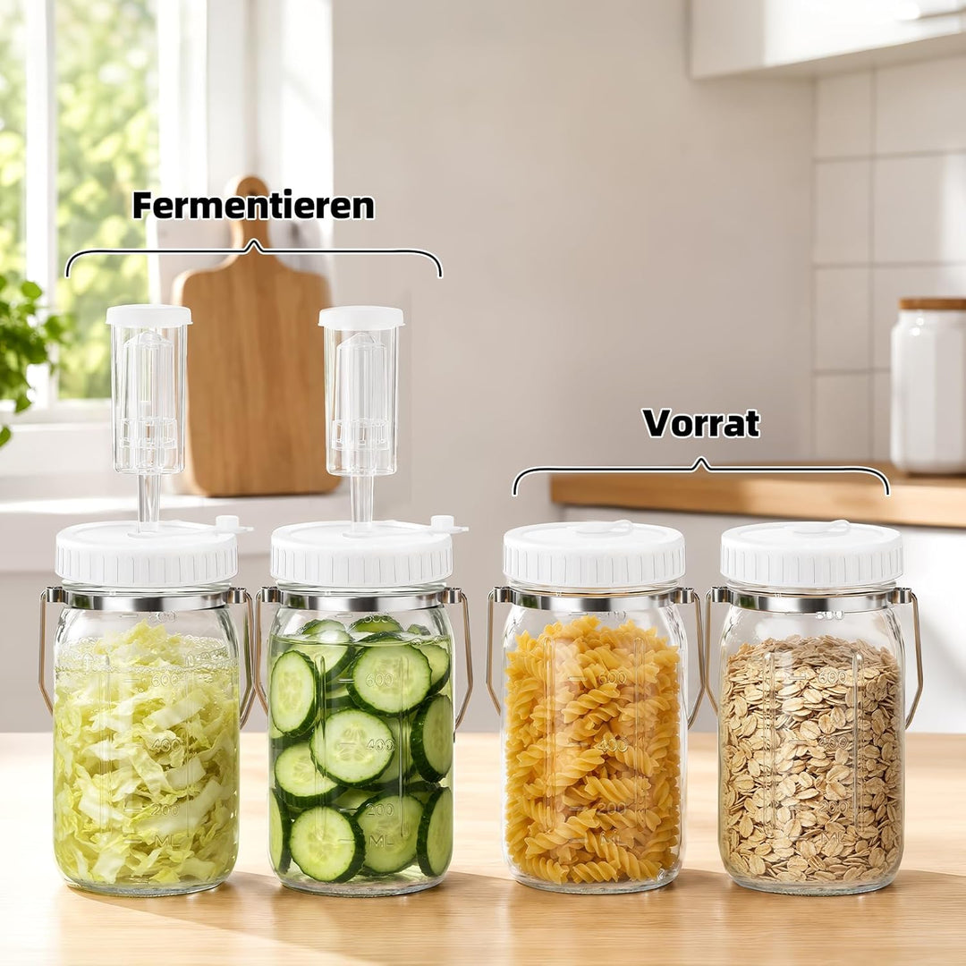 Mittimiya 2 Stück 1L Fermentierglas mit Tragegriff, Fermentiergläser mit Fermentiergewichte, Gärvent