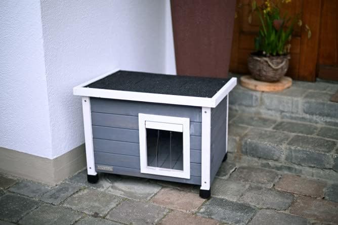 Kerbl Katzenhaus Rustica aus Holz, Schwingtüre mit Lamellen, Plexiglasfenster, Höhenverstellbare Kun