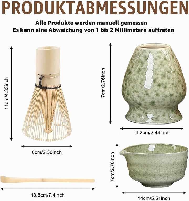 4 Stück Matcha Set, Matcha Besen Set, Matcha Tee Set, Matcha Besen Set, Matcha Schale mit Ausgiesser