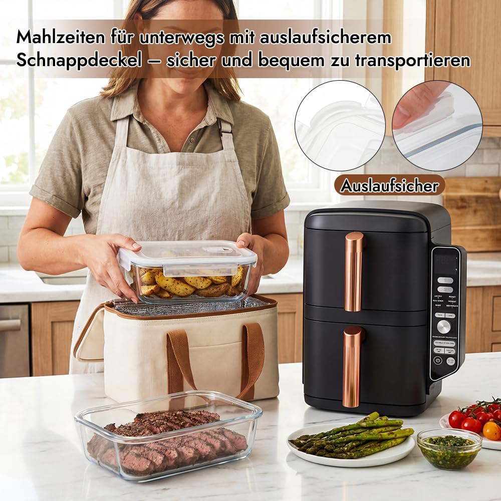 BYKITCHEN 2 Stück Airfryer Zubehör für Ninja AF400EU/SL400EU/Cosori Heissluftfritteuse 2 kammern, Gl