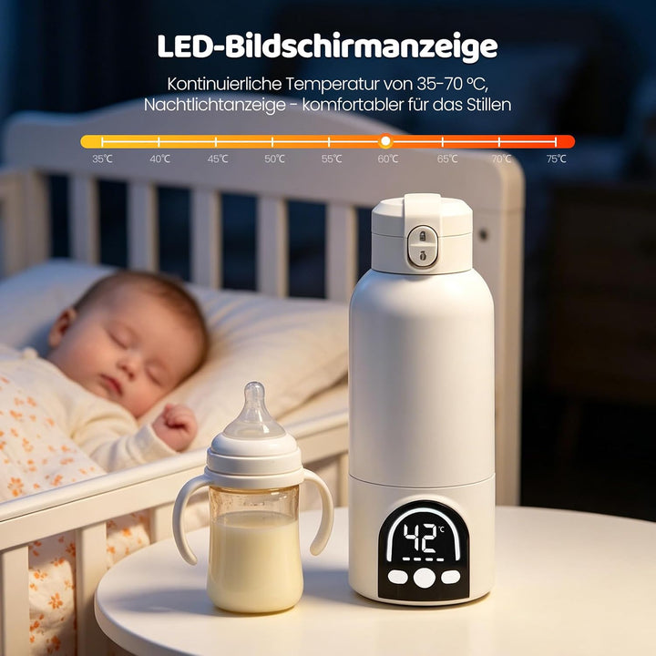 500ml Tragbarer Flaschenwärmer Baby, Mobiler Flaschenwärmer Baby mit Ladekabel & 12000mAh-Akku,Desin