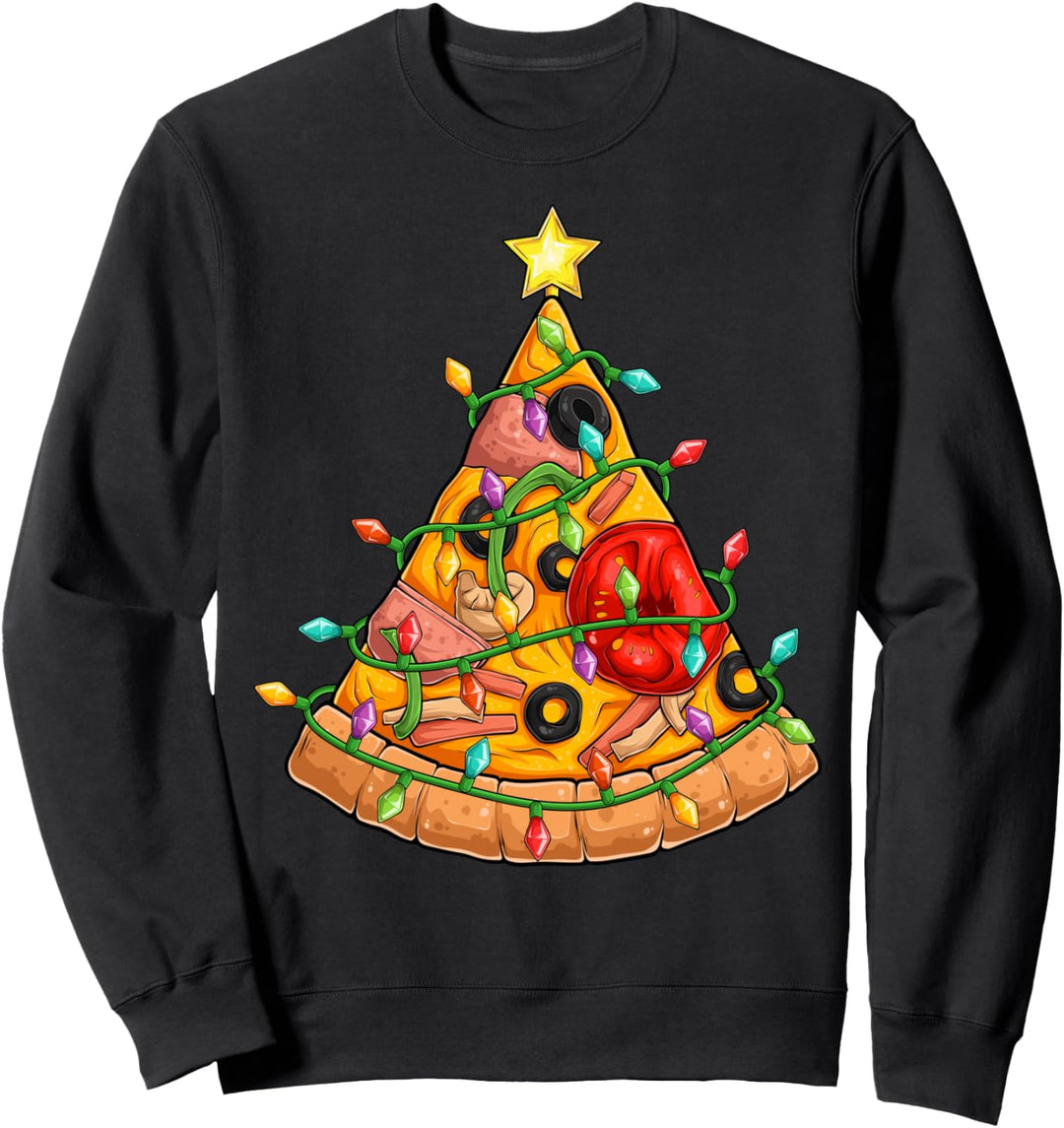 Weihnachtsbaum Pizza umgeben von Weihnachtsbeleuchtung XMAS Sweatshirt