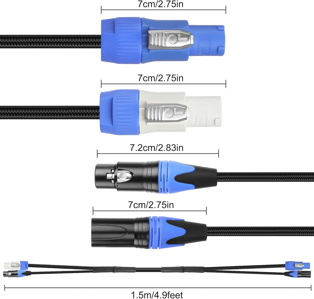 XMSJSIY PowerCon/XLR Power Audio Combo Link Kabel 16AWG 3-Pin PowerCon AC Eingang zum Ausgang 22AWG
