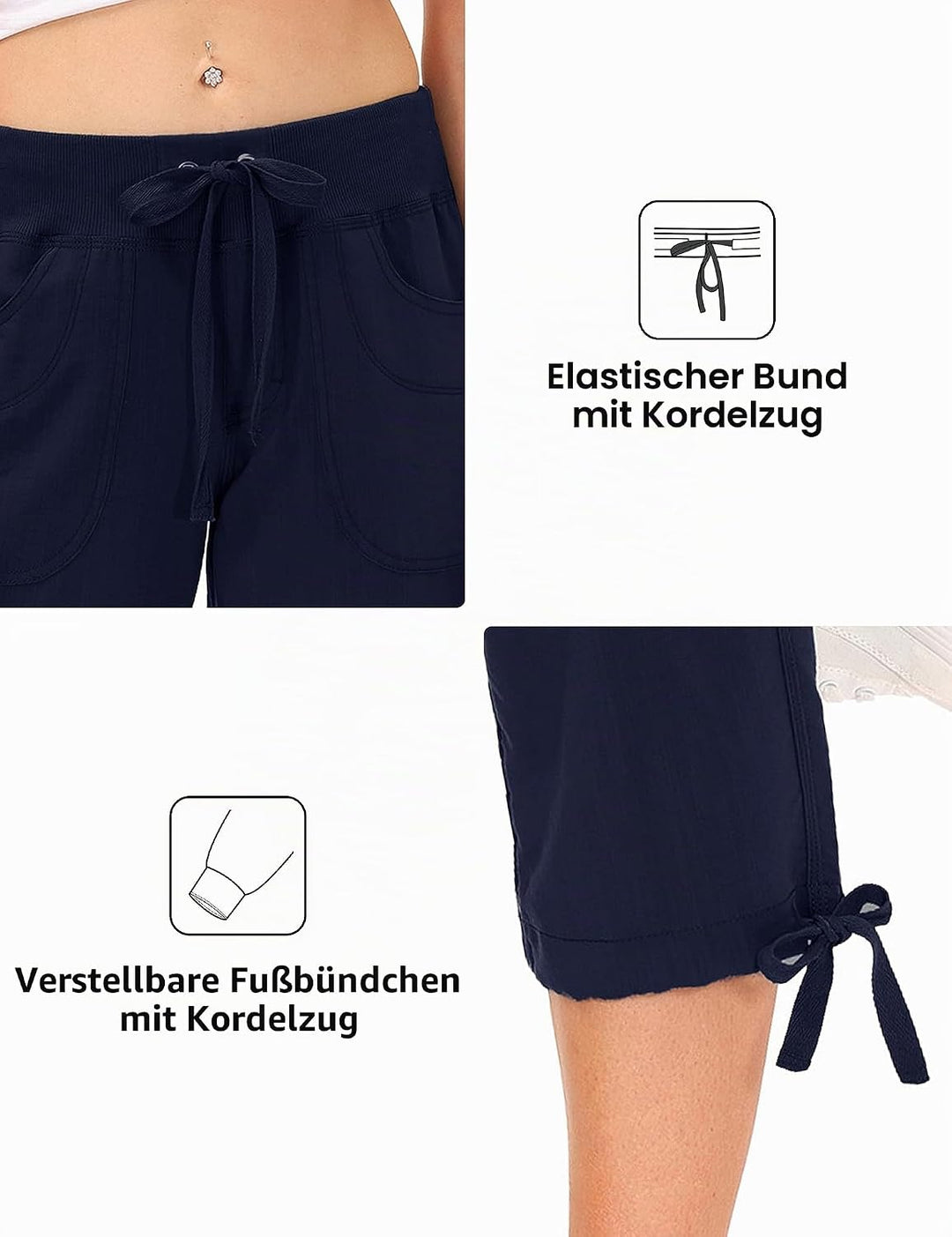 JINSHI Hosen Damen Sommer Cargohose 3/4 Hose Caprihose Wanderhose 6 Taschen | Leicht, Atmungsaktiv,M