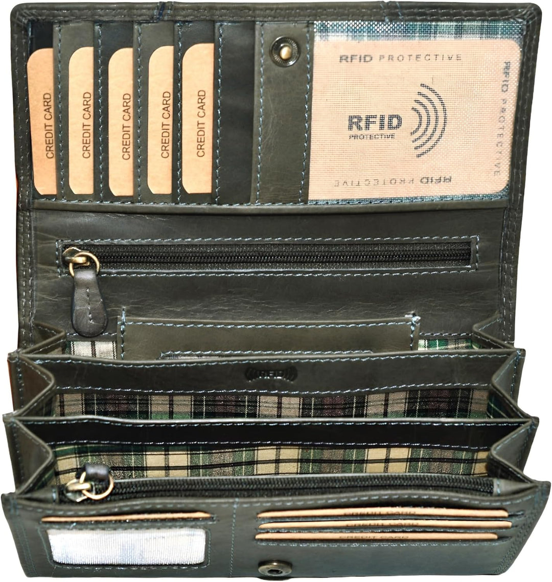 Benthill Portemonnaie Damen Leder - Hochwertige weiche Vintage Echtleder Damen Geldbörse mit RFID Sc