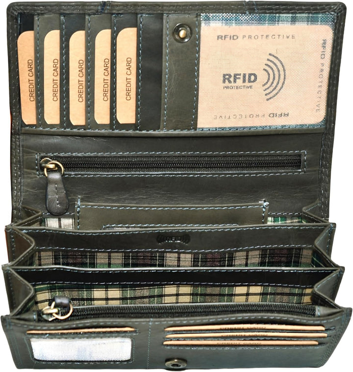 Benthill Portemonnaie Damen Leder - Hochwertige weiche Vintage Echtleder Damen Geldbörse mit RFID Sc