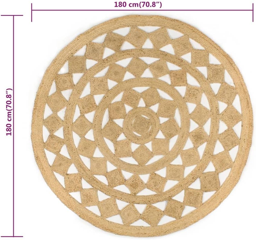 homiuse Teppich Handgefertigt Geflochten Jute 180 cm Teppich Wohnzimmer Teppich Rund Outdoor Teppich