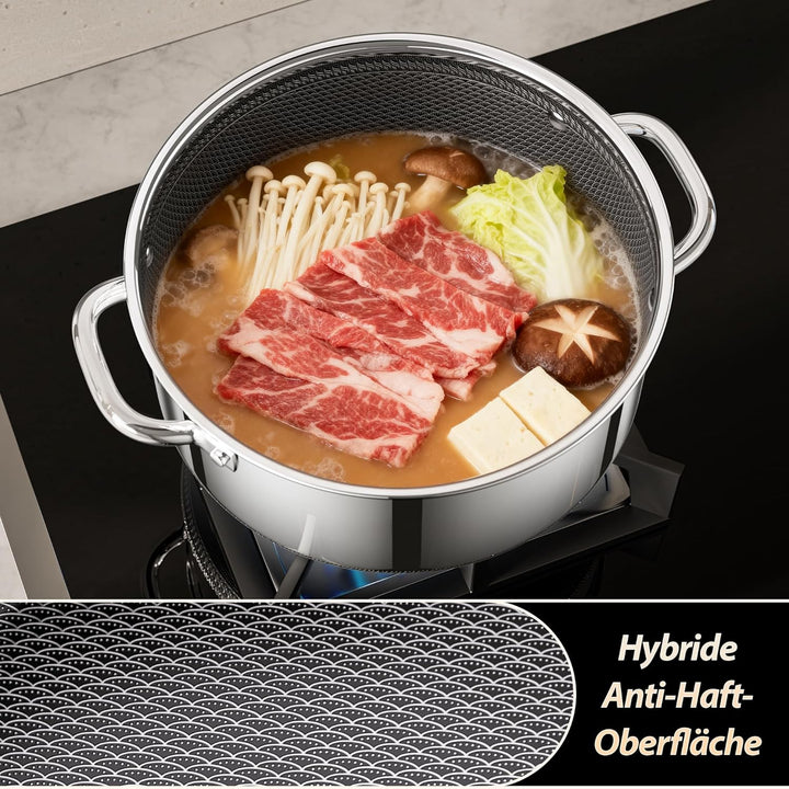 Kochtopf mit Deckel Hybrid 20cm/1.7L, Suppentopf Induktion Antihaft, Kühl bleibender Griff, Spülmasc