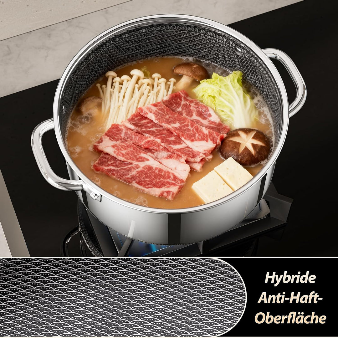Kochtopf mit Deckel Hybrid 24cm/3.3L, Suppentopf Induktion Antihaft, Kühl bleibender Griff, Spülmasc