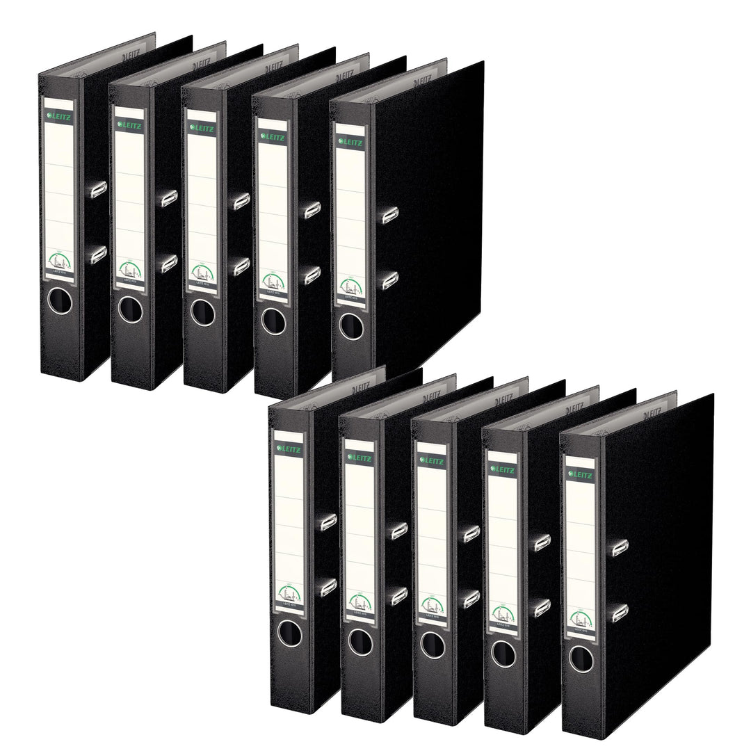 Leitz Qualitäts-Ordner 180° Plastik A4, 10er Pack, Schmal, Schwarz, 5,2 cm Rückenbreite, PP-laminier