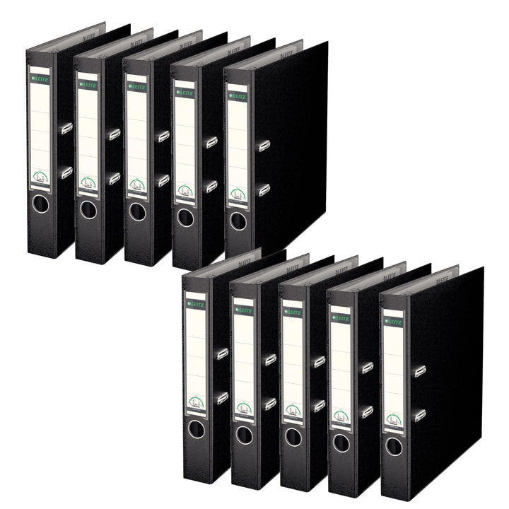 Leitz Qualitäts-Ordner 180° Plastik A4, 10er Pack, Schmal, Schwarz, 5,2 cm Rückenbreite, PP-laminier