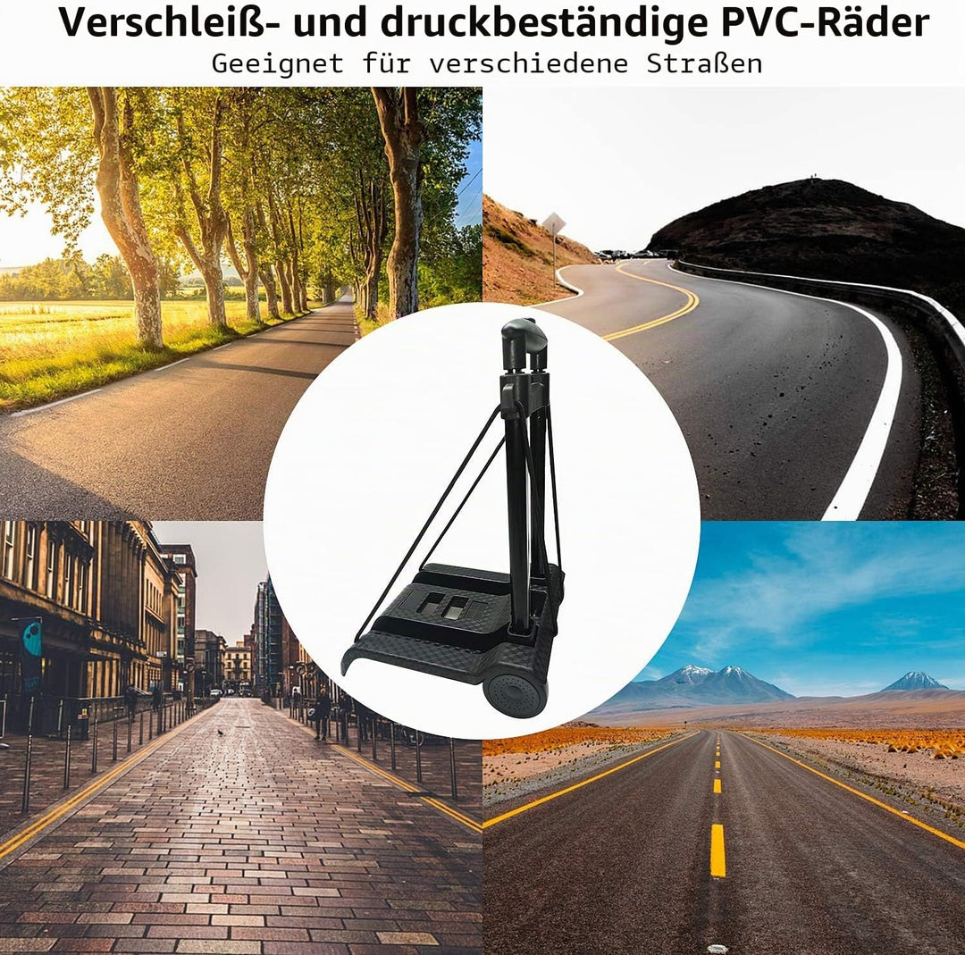 Faltbarer Handwagen mit geräuschlosen, verschleissfesten PVC-Rädern und Verstellbarer Deichsel, 40 k