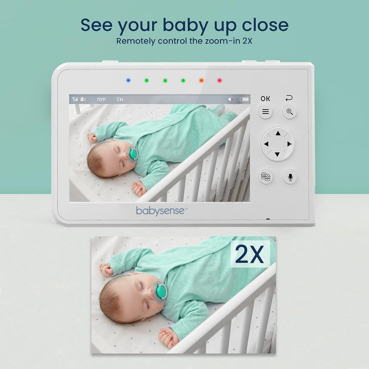 Babysense Babymonitor mit Geteilter Bildschirm 4,3“, Video Babyphone mit zwei Kameras, PTZ-Funktion,