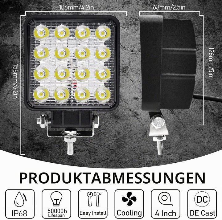 led Arbeitsscheinwerfer,2pcs led Scheinwerfer 12V 48W 4800LM LED strahler 6000K IP67 Spot &amp; Flood Qu