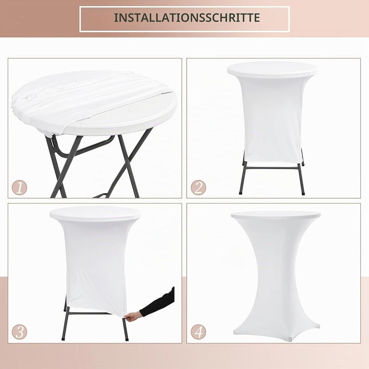 6 Stück Weiss Stehtisch Hussen Stehtische, Stehtischhusse für Ø 70-75 cm Stehtische und Bistrotische