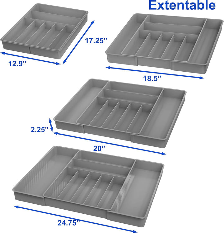 Simple Houseware Erweiterbarer Besteck-Organizer für Küchenschubladen, Grau, Grau