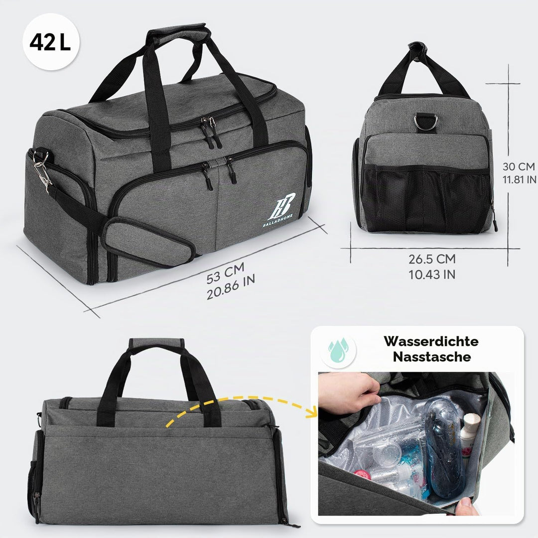 Sporttasche Reisetasche für Damen und Herren Trainingstasche Gym Bag mit Schuhfach und Nassfach Duff