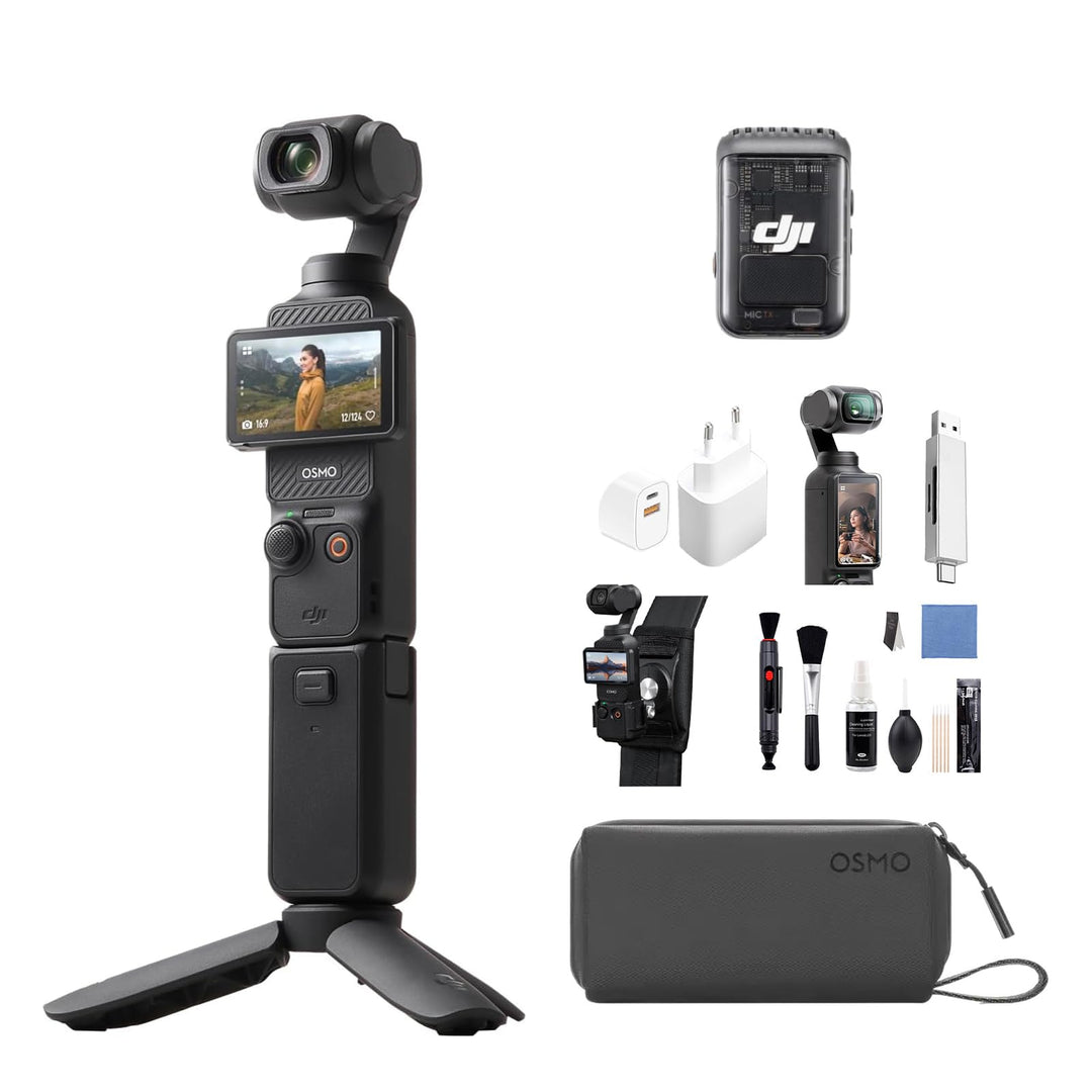 DJI Osmo Pocket 3 Kreativ Combo Bundle, vlog Kamera 4K mit 1-Zoll-CMOS und 4K/120 fps Video, 3-Achse
