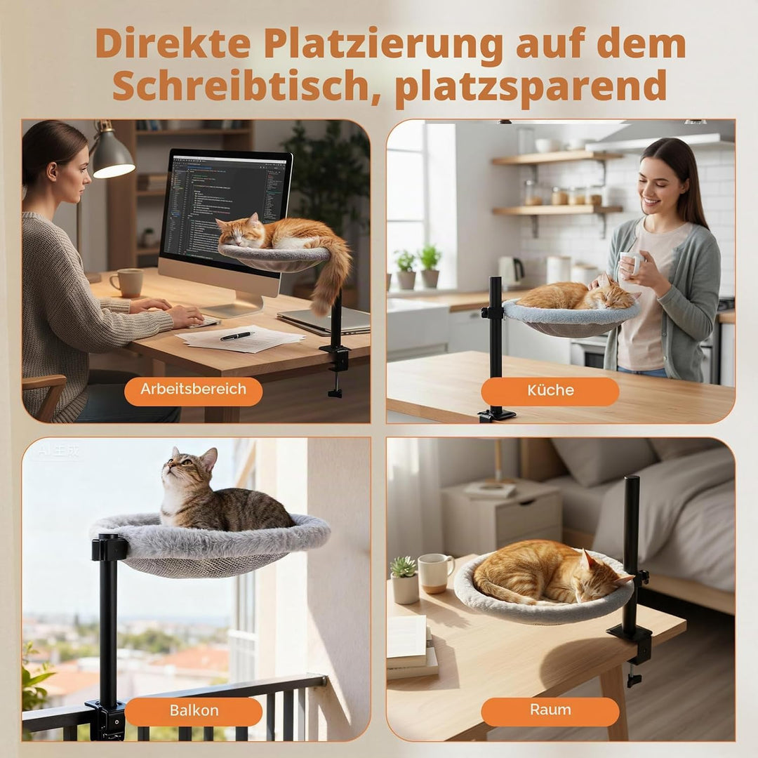 katzenbett Schreibtisch,katzenbett 360° drehbar und höhenverstellbar weiche katzenhängematte mit 2 w