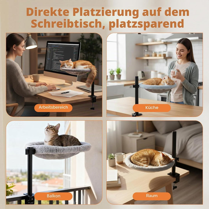 katzenbett Schreibtisch,katzenbett 360° drehbar und höhenverstellbar weiche katzenhängematte mit 2 w