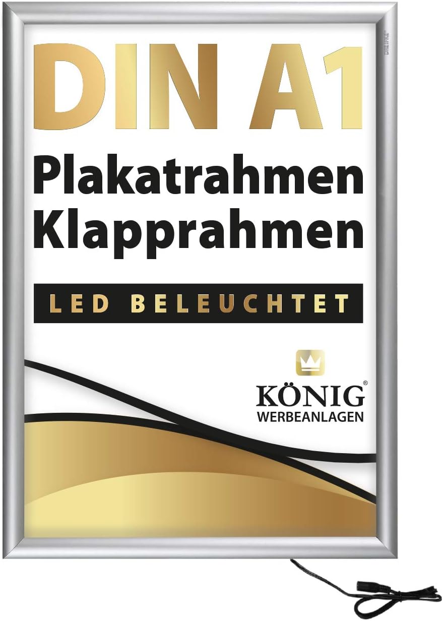 Dreifke LED Plakatrahmen DIN A1 | LED beleuchtet, Leuchtrahmen | 25mm Aluminium Profil, silber | ink