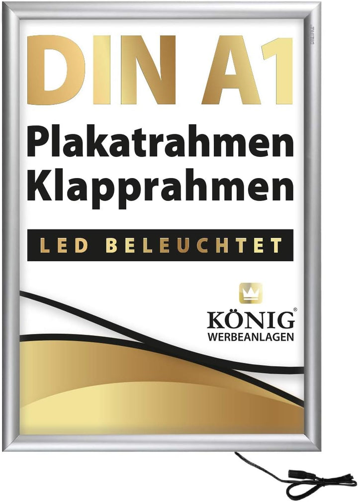 Dreifke LED Plakatrahmen DIN A1 | LED beleuchtet, Leuchtrahmen | 25mm Aluminium Profil, silber | ink