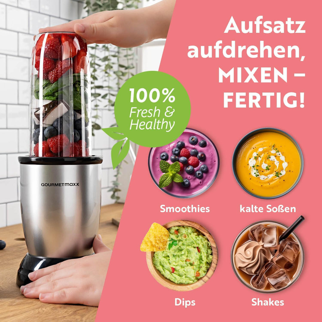 GOURMETmaxx Nutrition Mixer | Smoothie Maker - 4-tlg. | Standmixer mit grossem 700-ml-Mixbecher & To