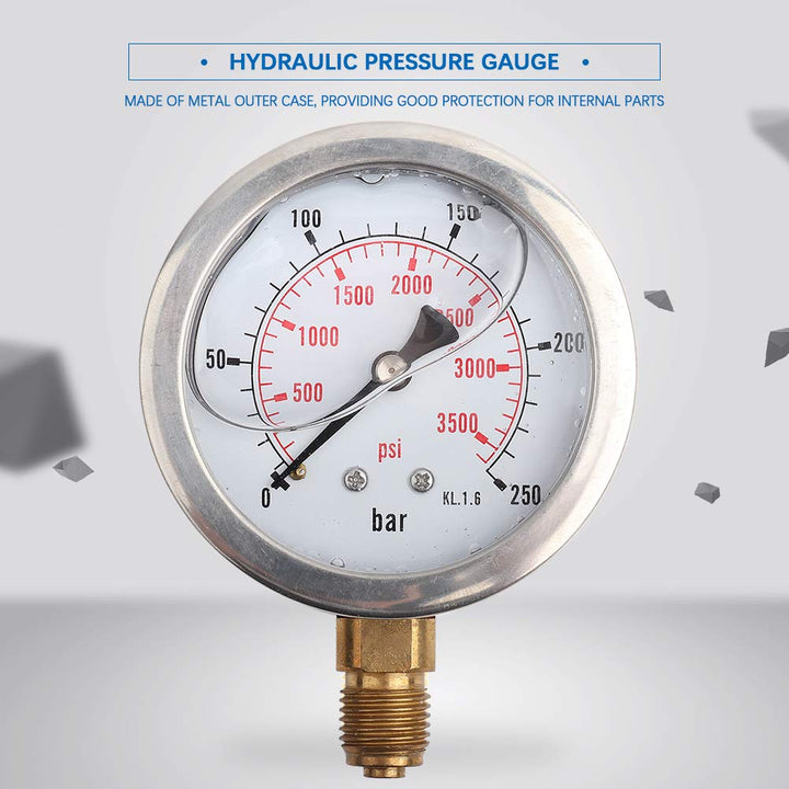 Flüssigkeitsgefülltes hydraulisches Manometer 0-3750PSI 0-250 Bar Manometer, 2,5 "DIAL-Anzeige, G1/4