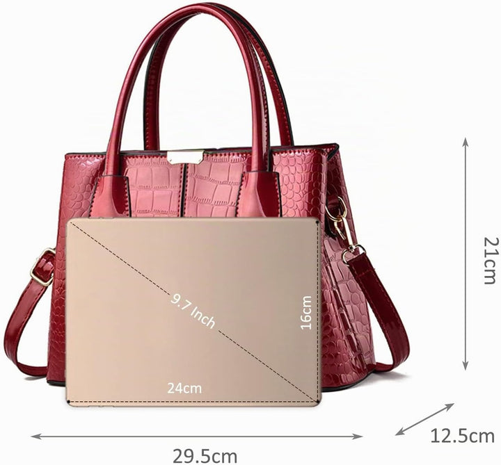 NICOLE &amp; DORIS Handtaschen Damen Mode Krokoprägung Henkeltasche Lackleder Handtasche Shopper Umhänge