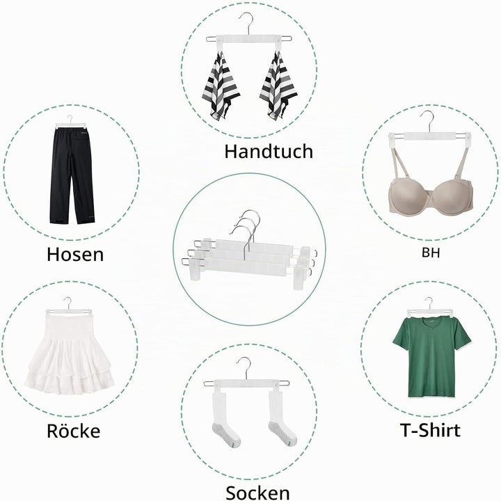 20 Stück Kleiderbügel mit starken Antirutsch verstellbaren Clips Haken, Platzsparende Hosenbügel für