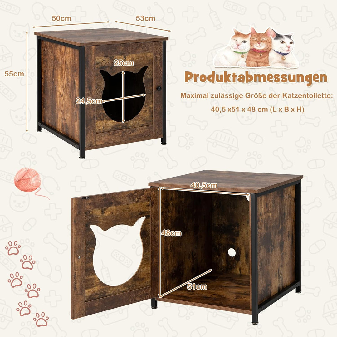 COSTWAY 2 Pack Katzenschrank, Katzenklo Schrank, Katzentoilette mit Tür & Eingang, Katzenhaus Beiste