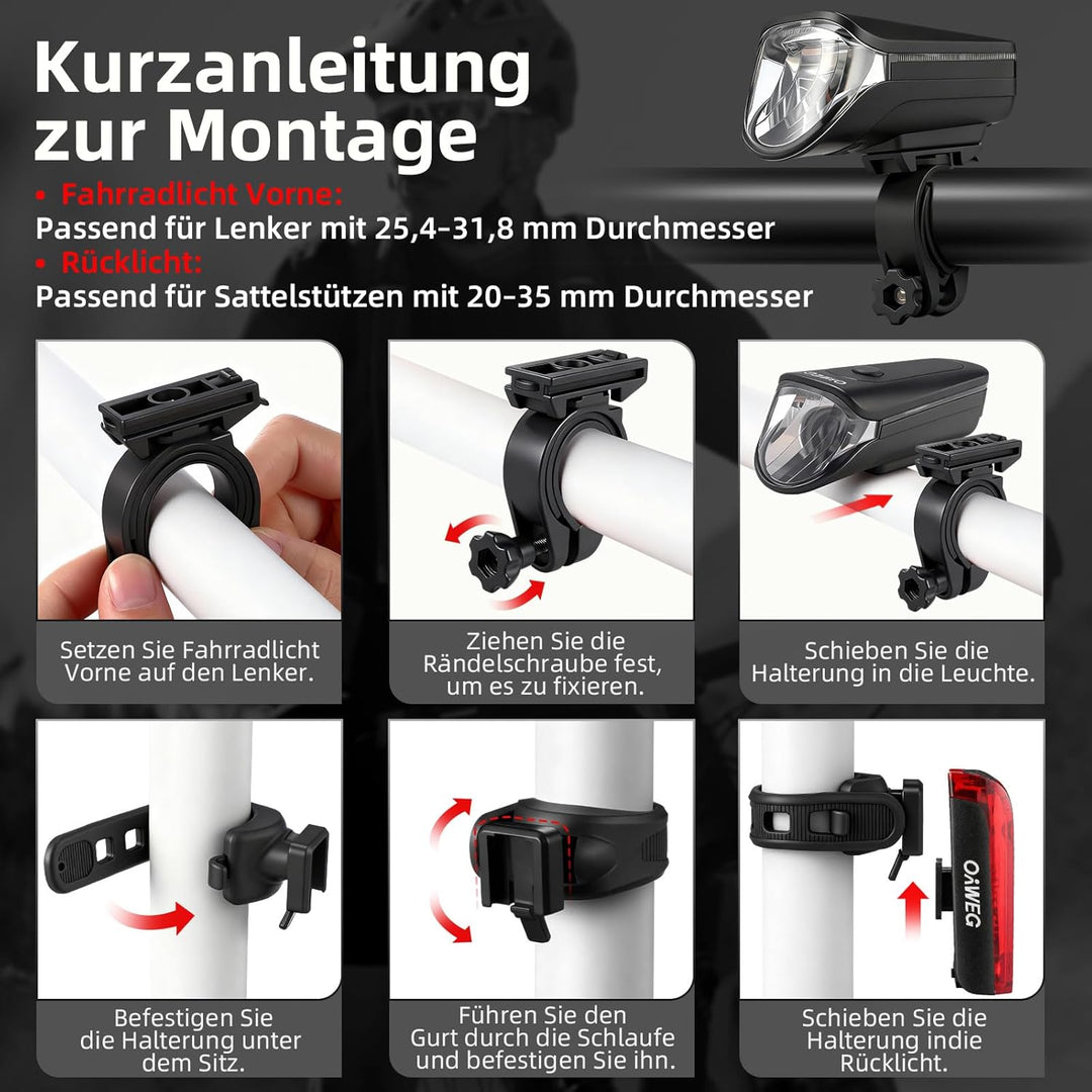 Fahrradlicht Set Fahrradleuchten-Set StVZO-zugelassen Beleuchtungsset, USB-C Aufladbar wasserdicht F