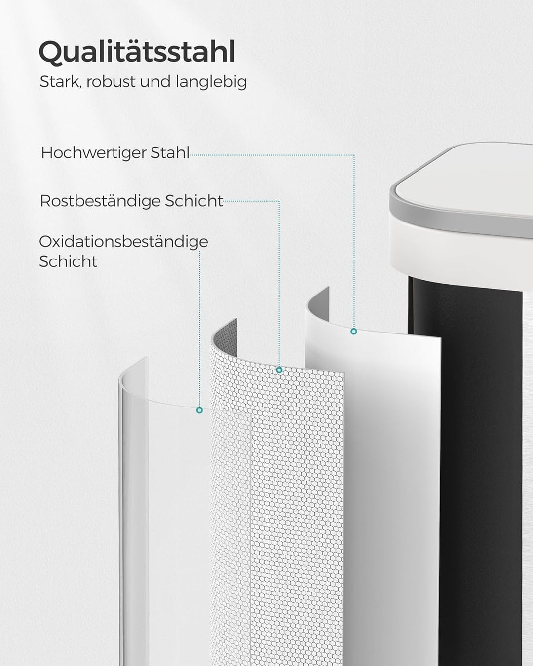 SONGMICS Mülleimer Küche, 20 Liter Abfalleimer mit Deckel, Tretmülleimer, Stahl, Softclose, Offenhal