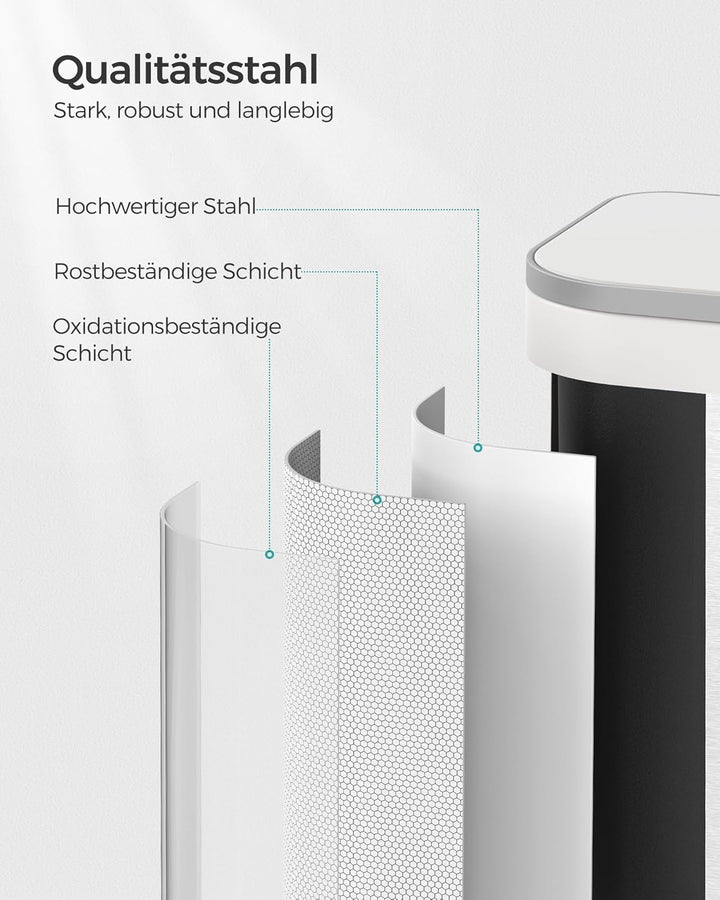 SONGMICS Mülleimer Küche, 20 Liter Abfalleimer mit Deckel, Tretmülleimer, Stahl, Softclose, Offenhal
