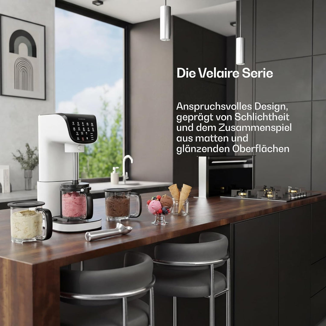 Klarstein Velaire Eismaschine – 500-W-Eismaschine, 3 Behälter à 0,6 l (insgesamt 1,8 l), 10 Programm