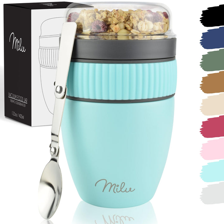 Milu Müslibecher to go 400ml I isolierter Edelstahl Joghurtbecher für Müsli I auslaufsicherer Becher