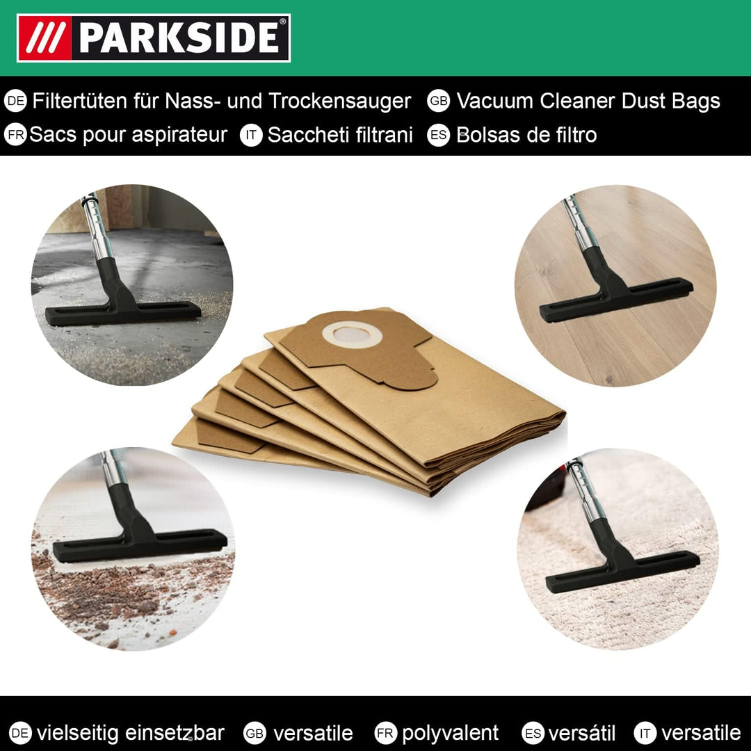 Parkside Original Staubsaugerbeutel 5 Stück für LIDL Nass-Trockensauger PNTS 1250, 1250/9, PNTS 1300