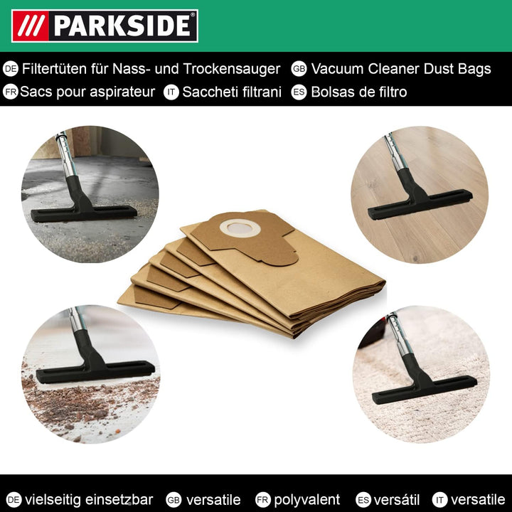 Parkside Original Staubsaugerbeutel 5 Stück für LIDL Nass-Trockensauger PNTS 1250, 1250/9, PNTS 1300