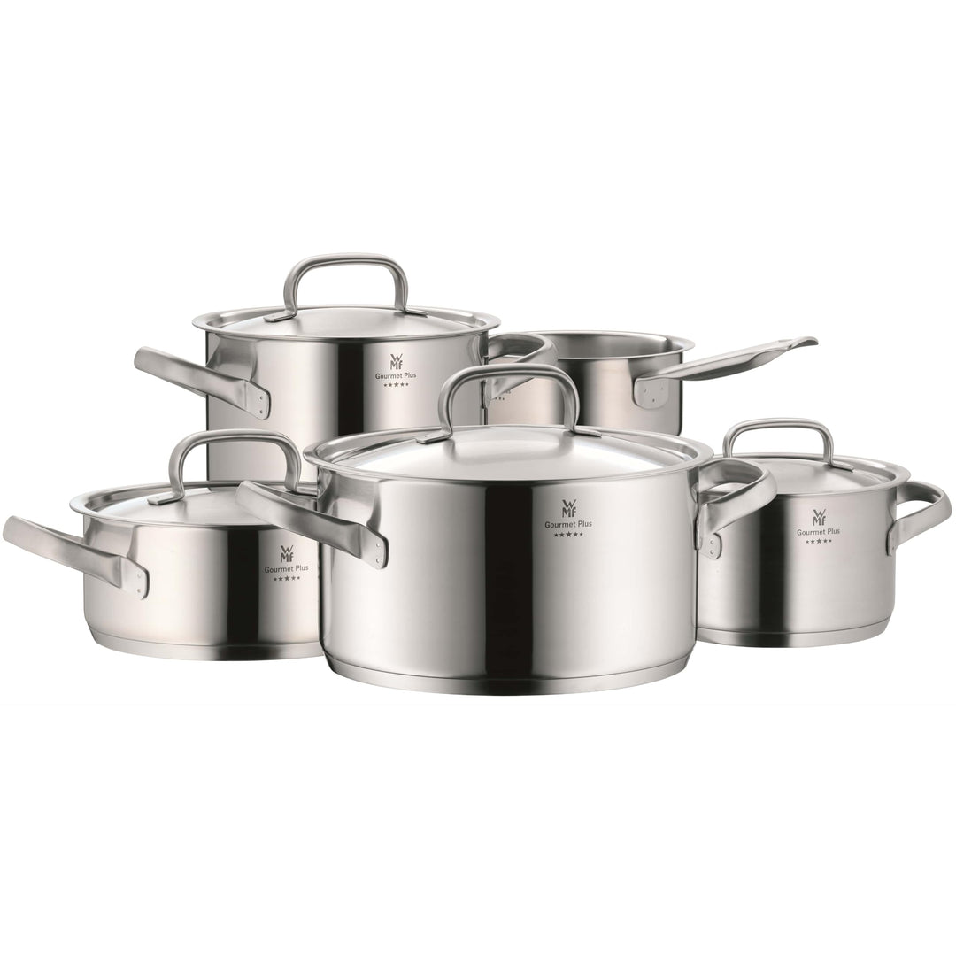 WMF Gourmet Plus Topfset Induktion 5-teilig, Kochtopf Set mit Metalldeckel, Cromargan Edelstahl matt