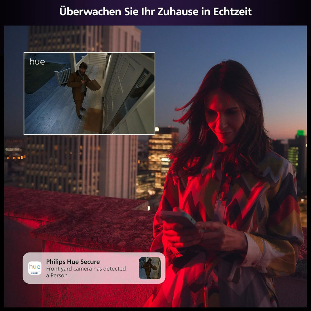 Philips Hue Secure kabelgebundene Smart Home Überwachungskamera mit Standfuss, Full HD Video, für dr