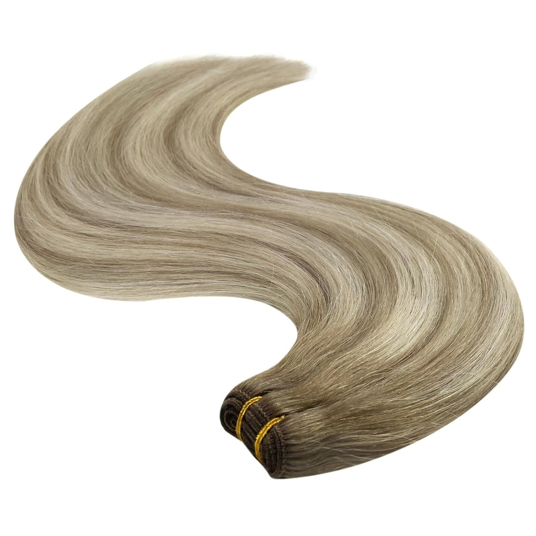 YoungSee Echthaar Tressen zum Einnahen Ombre Tressen Echthaar Braun Ombre Blond Weft Extensions Echt