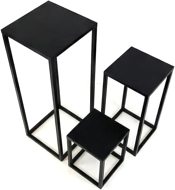 3er Set Pflanzenständer Blumenständer Metall schwarz, Blumensäule Dekoständer Regal Beistelltisch 3
