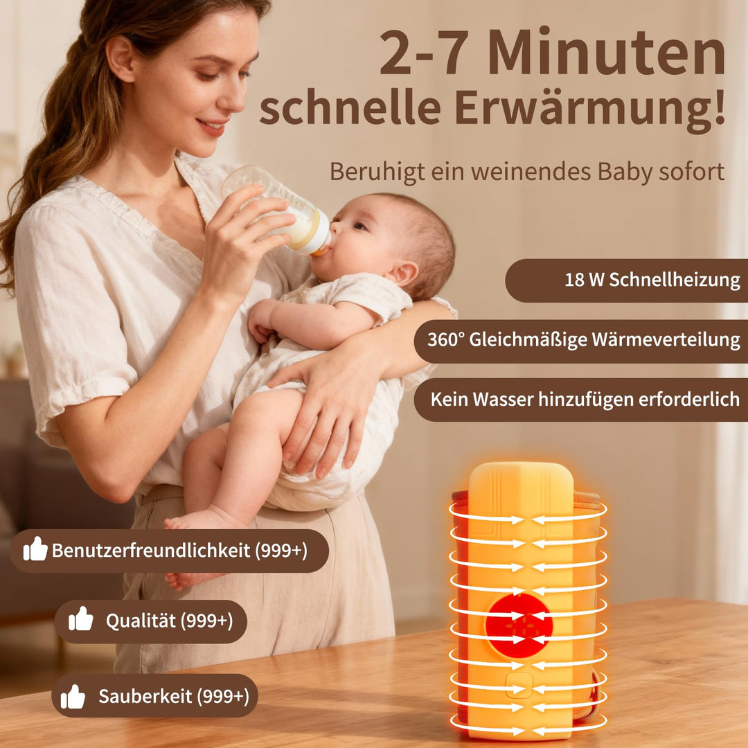 Flaschenwärmer Baby Unterwegs, 6 Temperaturstufen Drahtloses Milchwärmer mit LED Temperaturdisplay,