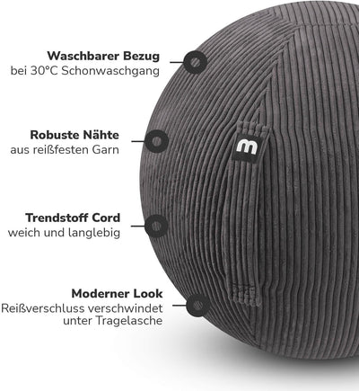 mokebo Stoff Sitzball Büro ergonomisch 'Der Sportliche', Sitzball mit Pumpe oder Pezziball mit Stoff