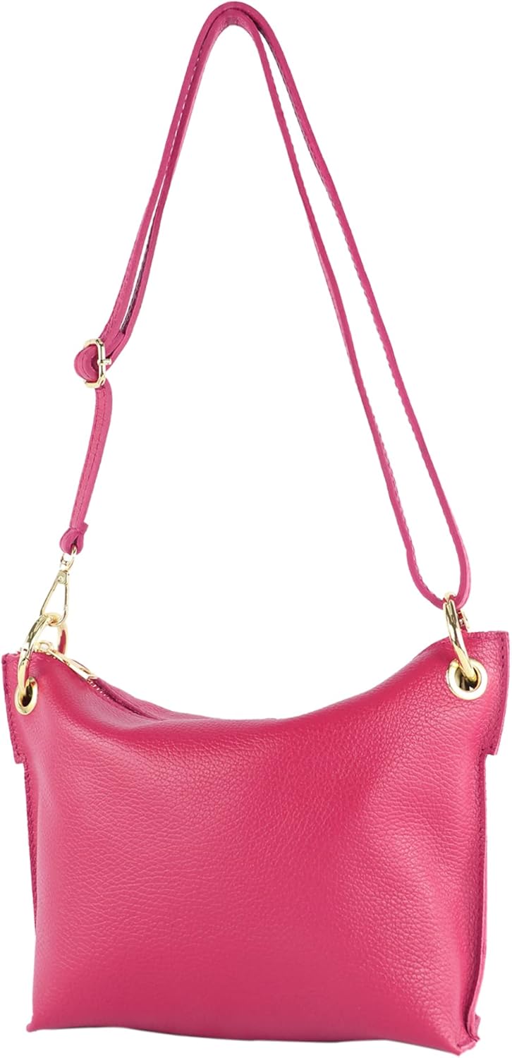modamoda de - T243 - ital. Umhängetasche Klein Small aus Leder Rosa, Rosa