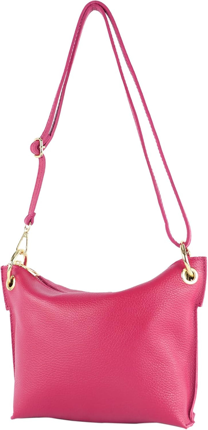 modamoda de - T243 - ital. Umhängetasche Klein Small aus Leder Rosa, Rosa