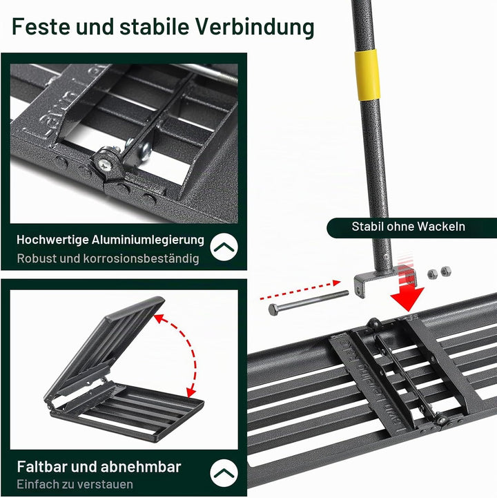 Rasenrechen 220cm, klappbarer Nivellierrechen mit 68x25cm Kopf für Rasenplanierung, Erdboden Verteil